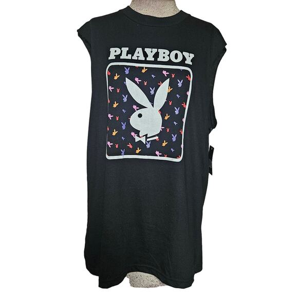 Black Sleeveless Playboy Shirt Size Large New with Tag - Picture 1 of 3